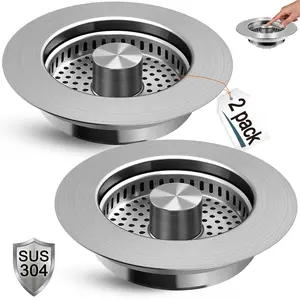 Kitchen Sink Drain Strainer 3 in 1, Sink Stopper and Filter, Anti-Clogging Sink Strainer, 304 Stainless Steel Pop-Up Kitchen Sink Stopper for U.S. Standard 3-1/2 Inch Drain
