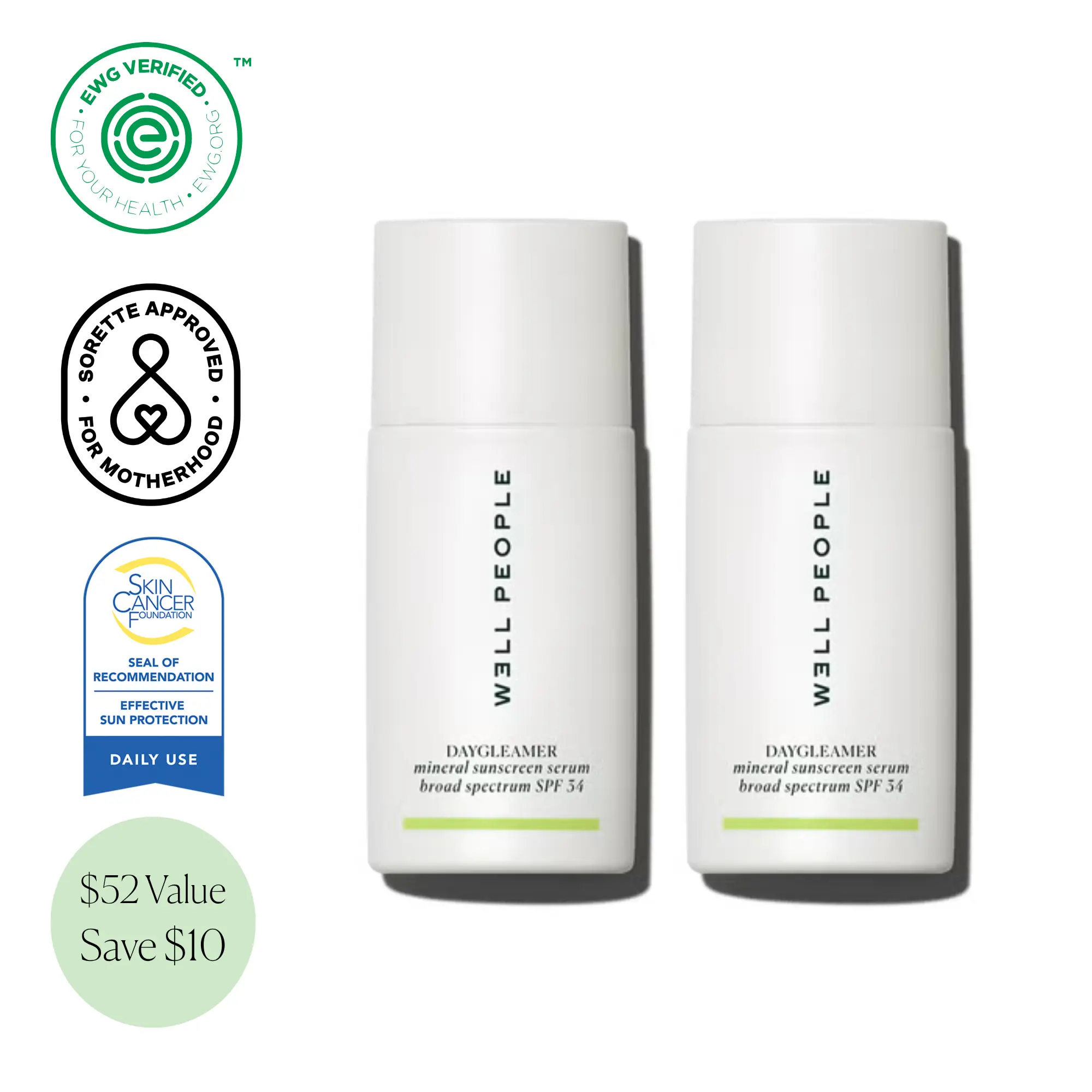 Daygleamer Mineral Sunscreen Serum SPF 34 Duo - Clean mineral sunscreen for face with a radiant finish.