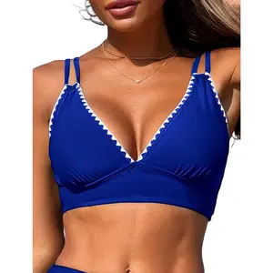 Women U-Wired Bikini Top Only with Ruched Cut Out Back-Cross Adjustable Straps for Large Bust