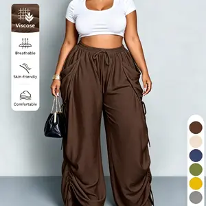 2026Women's Casual High-Waist Wide Leg Loose Pants, 2026 Lightweight Woven Fabric, Plain Long Design for Daily Commute & Vacation Basic