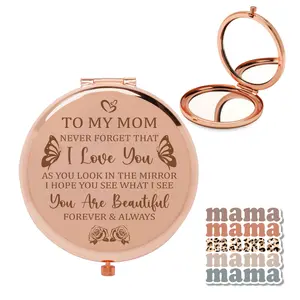 I Love You Mom Rose Gold Compact Mirror and Cute Sticker Combo - Unique and Thoughtful Gift for Mother's Day, Birthday, Christmas, Valentine's Day, or Anniversary