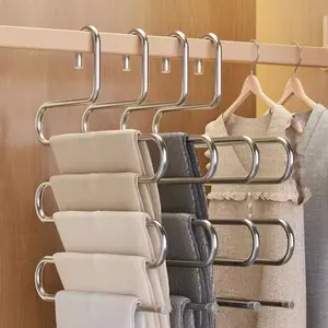 Stainless Steel Multifunctional Hanger 3-Pc Set, 5-Layer Rotatable Hanging Clothes Storage Organizer for Shawls, Yoga Pants, Wardrobe Use