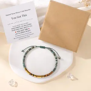 Morse Code Bracelet for Women Adjustable Natural Stone, Handmade Bead Wrap Bracelet with Secret Message, Valentines Birthday Gift for Her Versatile Layering
