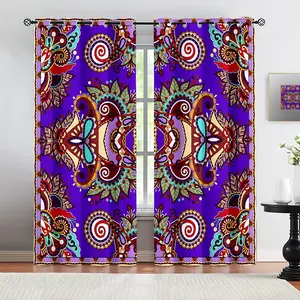 2 Panels Set Boho Paisley Digital Print Window Drapes, Vintage Ethnic Style Darkening Grommet Curtains, Thermal Insulated Privacy Blackout Drapes, Decorative Window Treatment for Living Room, Bedroom, Dorm, Home Office