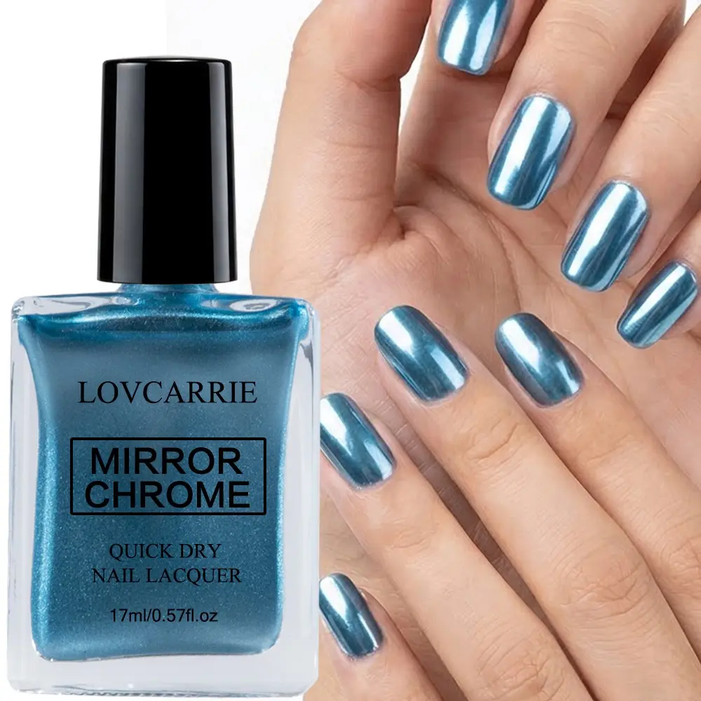 Lovcarrie A metallic sky-blue quick-dry Chrome nail polish that dries fast, lasts long, resists chipping, and retains its color, allowing you to create a variety of metallic nail looks.