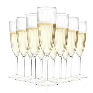 36-Pack Clear Plastic Champagne Flutes, 6 oz - Shatterproof Reusable Pre-assembled Wine Glasses for Weddings, Parties, Birthdays, and Mimosas