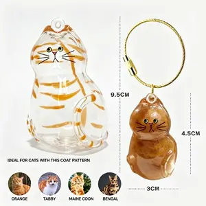 iHubei Cute Cat Fur Keepsake Charm Capsules, Collect & Carry Cat Hair, Portable Memory Keychain for Pet Lovers, Customizable Cat Hair Jewellery Gift- Ideal for Adorable Orange/Tabby/Maine coon/Bengal