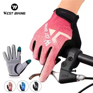 WEST BIKING Leather Full Finger Gloves. Winter Waterproof Touch Screen Compatible Riding Gloves for Ski, Motorcycle and Bicycle Cycling