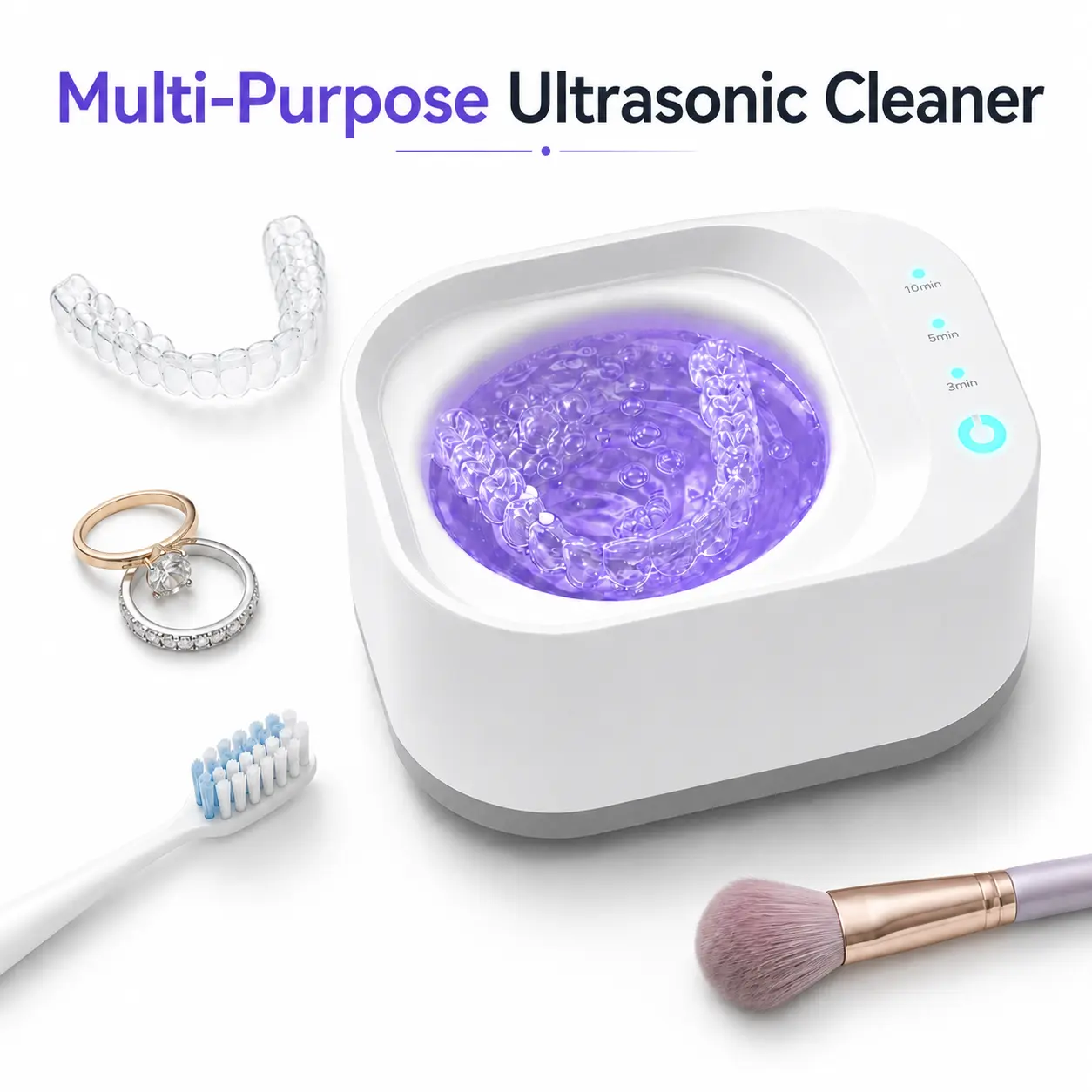 Pure Nova Oral Ultrasonic Cleaner - Single Item, 48kHz Vibration Deep Cleansing, Portable USB Rechargeable Space-Saving Case, 1-Button Operation, Cordless Design, Fits Braces/Retainers, Jewelry, Ideal for Home & Travelers