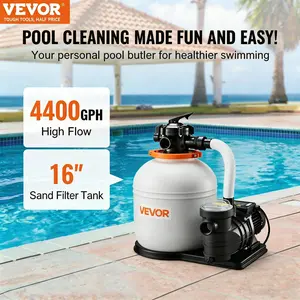 VEVOR Sand Filter Pump for Above Ground Pools, 10-16 inch, 3000-4400 GPH, Swimming Pool Pumps System & Filters Combo Set with 6-Way Multi-Port Valve and Strainer Basket, for Domestic and Commercial Poolsd Commercial Pools