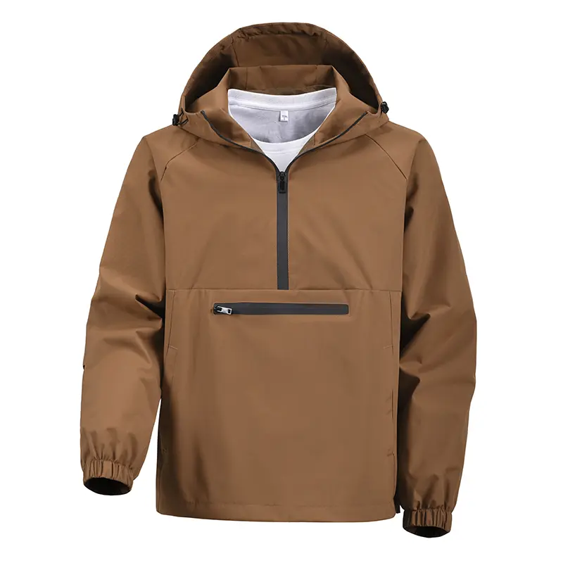 Men's Solid Color Half-Zip Hoodie Zip-Up Outdoor Sports Jackets - Windproof, Rainproof Long-Sleeve Casual Windbreaker with Large Pockets, Suitable for Spring, Autumn, Zip-Up Men's Jackets