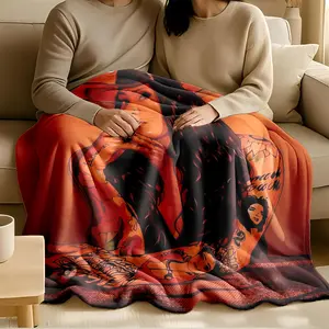 1 piece Kehlani Kaye style tattoo art portrait themed flannel blanket - Flannel blanket with modern design, suitable for sofas and beds, all-season use, super soft and comfortable, digitally printed pattern, 100% polyester material, machine