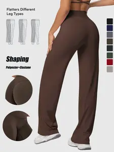 Women's High Waist Wide Leg Yoga Pants, Peach Butt Long Straight Leg Workout Pilates Fitness Quick-Dry Gym Wear, Polyester + Elastane, Athleisure Pants, Yoga Bottoms, High Waist Activewear