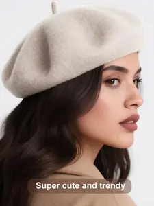 Women's Fall Winter Faux Wool French Warm Beanie Hat, Daily Wear Plain Beret Cap, Elegant Style, Perfect for Autumn & Winter, Minimalist Headwear