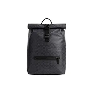 COACH Beck 30 Classic Monogram Roll-Top Backpack with Coated Canvas and Leather, Large Men's Backpack Featuring Internal Zipper Pockets