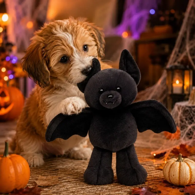 black bat plush toy, bat stuffed doll, halloween bat plush, dark style animal plushie, creepy cute plush, spooky plush ornament, halloween decor plush, collectible plush doll, goth plush gift, soft bat cushion toy