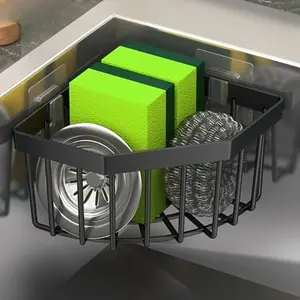 Corner Storage Rack for Sink, 1 Count Space Saving Adhesive Triangle Kitchen Sponge Holder, No-Drilling Bathroom Organizer with Quick Drainage, Kitchen Sink Accessories, Household Essentials