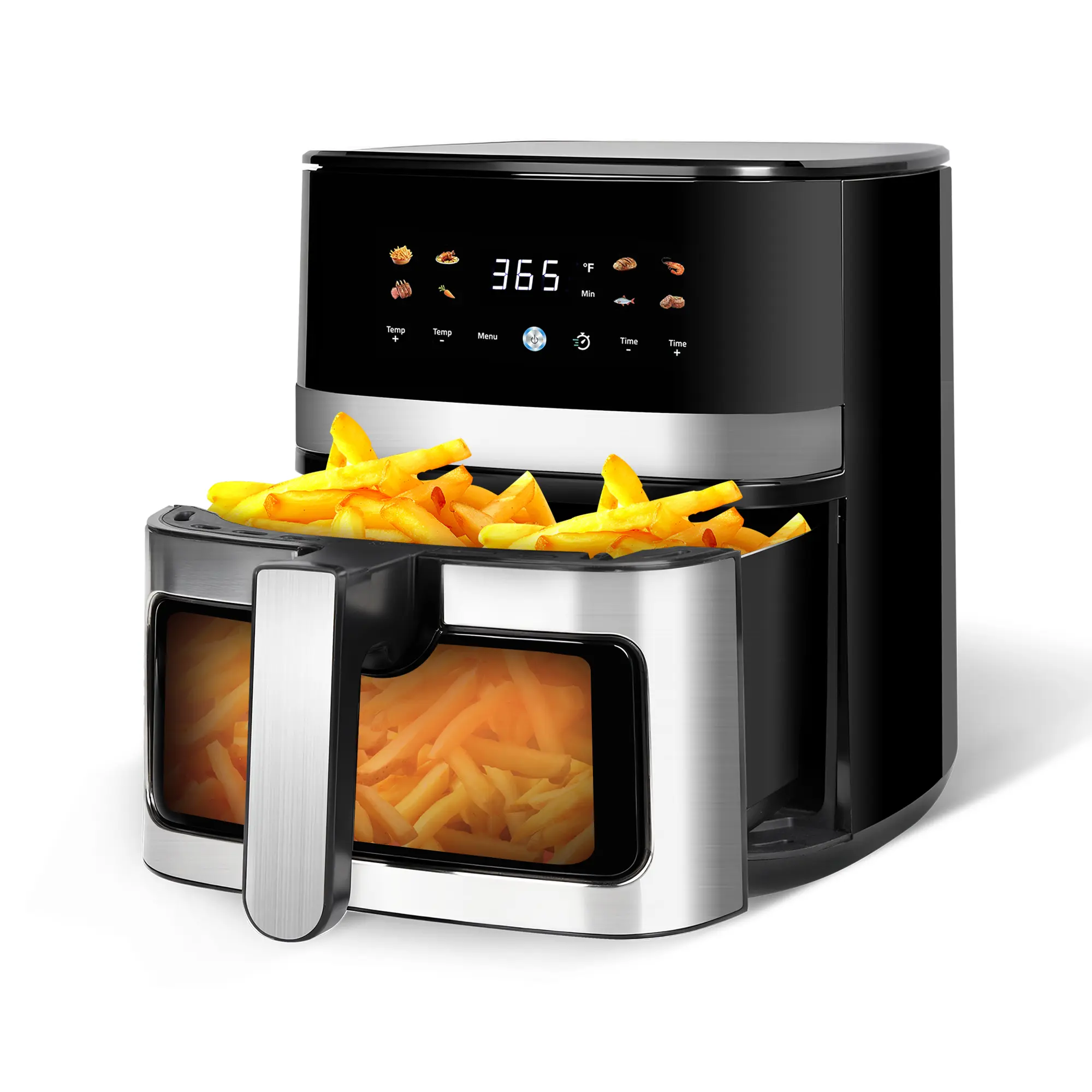 MIRASTON 5.8QT Mid-Size Air Fryer with Visible Window, Touch Control Kitchen Appliance, 8 Cooking Presets, Nonstick Basket, Dishwasher-Safe, 1400W