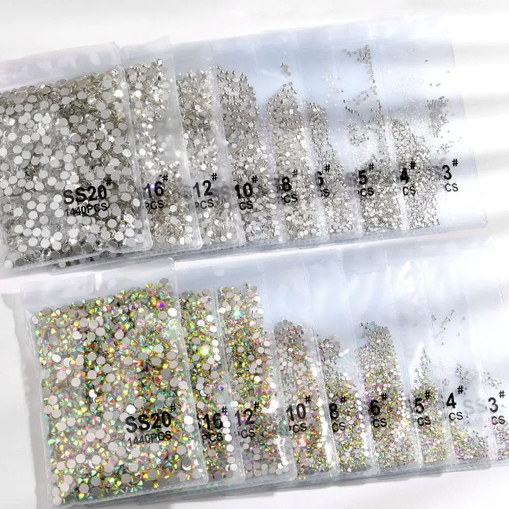 1440pcs/bag SS3-SS16 Crystal AB Clear Nail Rhinestones Non fix Flat Back Stones DIY Strass Nail Art Decoration Accessories