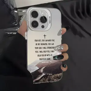 Bible Verse Quotes Cross Aesthetic Aesthetic Trendy Christian Pattern Case for iPhone 16 15 14 Pro Max 13 12 11 XR XS Plus Shockproof Drop Protection Durable PC Smartphone Cover