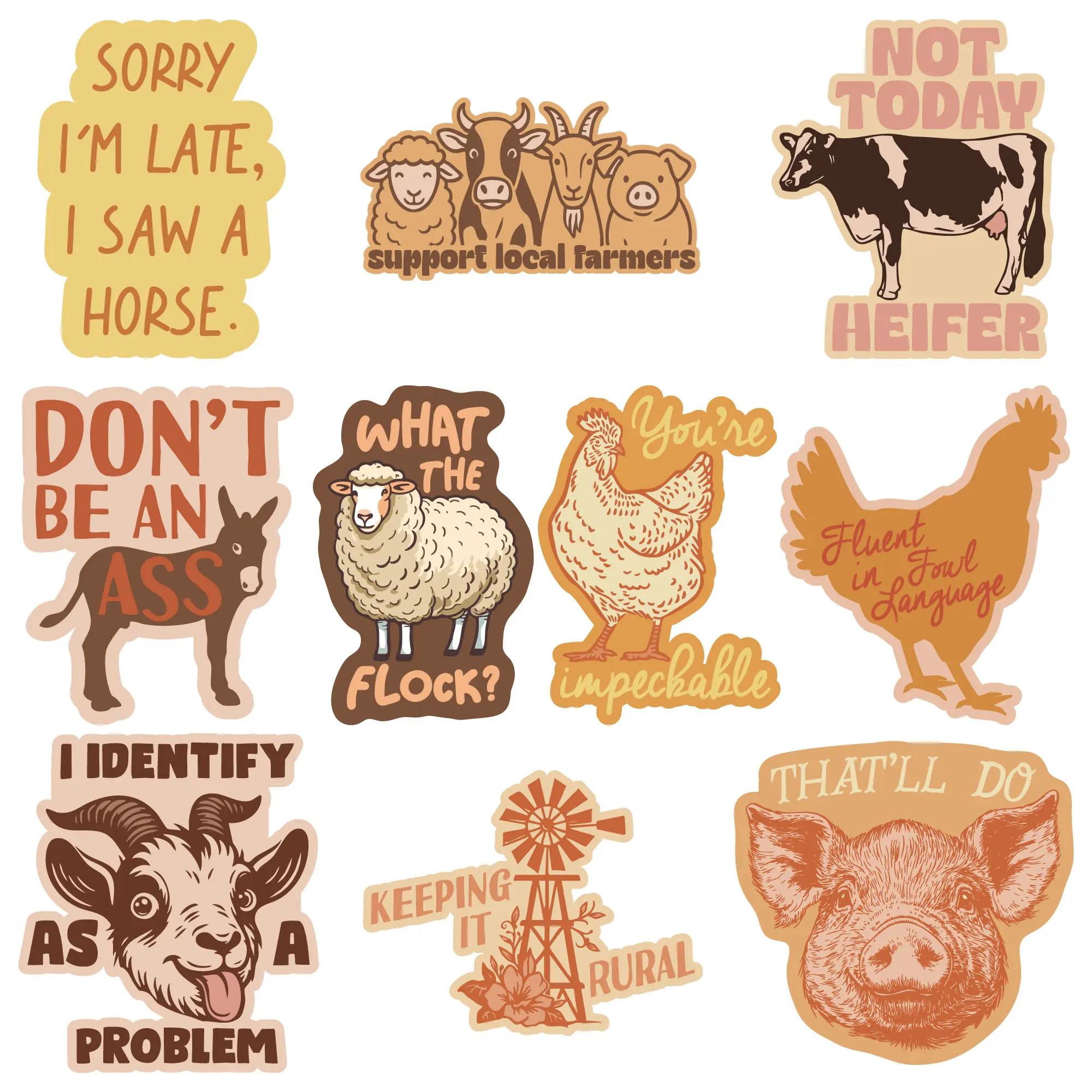 Farm Animal Sticker Extra Large Stickers Funny Farmer Life Adhesives with Memes Funny Stickers with Colorful Graphic Decals Funny Animal  Multi -