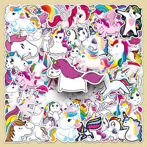 Cute Unicorn Pattern Sticker, 50pcs/set Creative Self-adhesive Decorative Sticker, DIY Decals for Water Bottle, Laptop, Phone Case, Scrapbooking, Journal Making