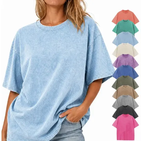 Holafish Women's Vintage Oversized Acid Wash T-Shirt  Soft Pure Cotton Fabric Basic Style Round Neck Pullover with Short Sleeves, Casual Baggy Fits, Solid, Tshirt, Tee