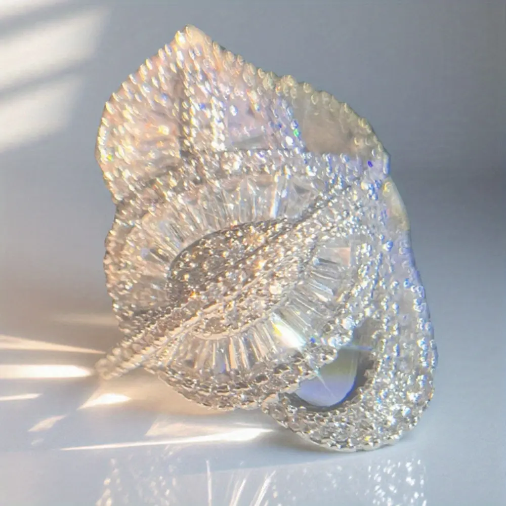 Elegant Shiny Three-Leaf Cubic Zirconia Women's Ring - Bohemian Style Wedding Party Bridal Engagement Jewelry - Cocktail Party 3rd Anniversary Premium Accessory - Daily Elegant Versatile Jewelry, Rings For Women, Stylish Accessories