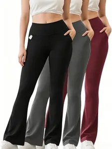 Women's 3PCS High Waisted Fleece Lined Yoga Pants with Pockets - Tummy Control, Bell Bottom Legs, Bootcut Leggings for Workout, Travel & Daily Wear