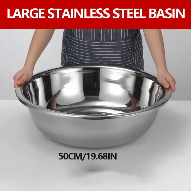 Large Stainless Steel Basin, Metal Mixing Bowls Stainless Steel Basin 20 Inch Large Mixing Bowl Portable Dish Tub Foot Soak Tub Washtub Dishpan for Kitchen Bathroom