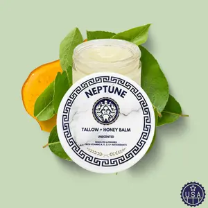 Tallow & Honey Anti-Aging Balm by Neptune - With 850+ MGO Manuka Honey, Grass Fed/Finished with Vitamins A, K, D, & E, Cold Pressed Extra Virgin Olive Oil, Beeswax, Manuka Honey, Natural Ingredients. Hydrating Soothing Face Moisturizer, Eczema