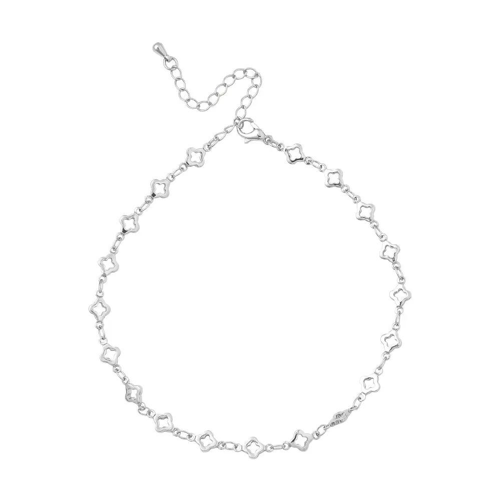 Arria Premium White Gold Tone Four Leaf Clover Chain Anklet