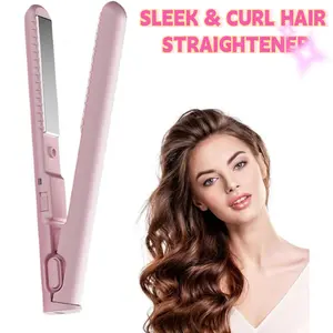 2-in-1 Mini Hair Styler: Dual Voltage Curling Iron & Flat Iron for Short Hair, Bangs, Beach Waves | Fast 30s Heat Up, USB-C Portable, Perfect for Travel, Dorm, Gym Bag & Quick Touch-Ups