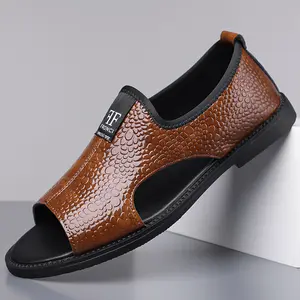 Summer men's sandals Mens sandals Black and brown comfortable sandals Leather footwear Boys buckle heavy casual walking shoes Hip Pedal Weight