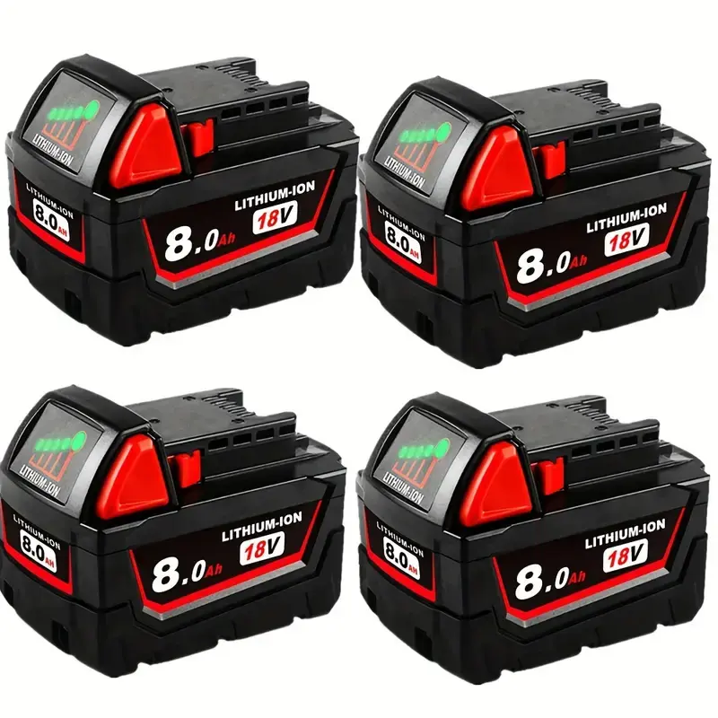 4-Pack Set Cordless Tool Batteries, 8.0Ah (8000mAh) Replacement for Milwaukee M18 Power Tools, Fully Compatible with Milwaukee Original Charger (48-11-1850) Compatible Parts