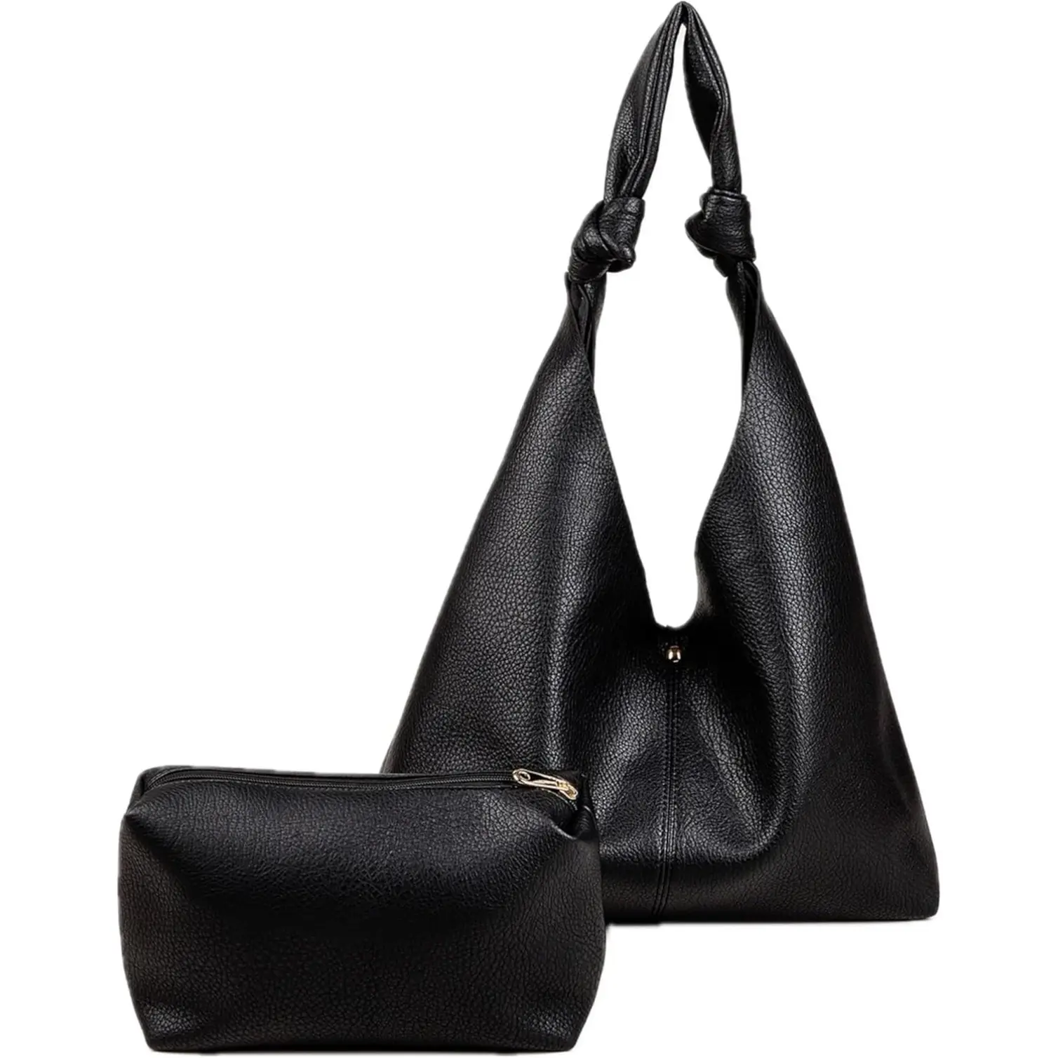 Black Knotted Woven Handbag for Women Leather Bag Small Clutch Purse Dumpling Bags