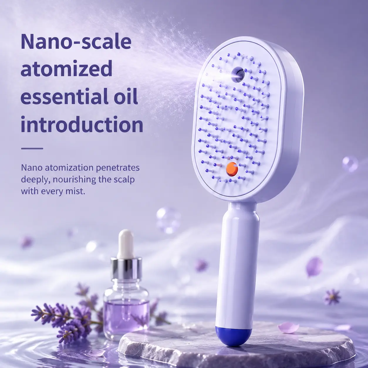 Electric Spray Air Cushion Massage Comb 3 in 1 Self Cleaning Hair Brush, Handheld Design for Bedroom Vanity, Bathroom Mirror and Office Desk, Gift for Women