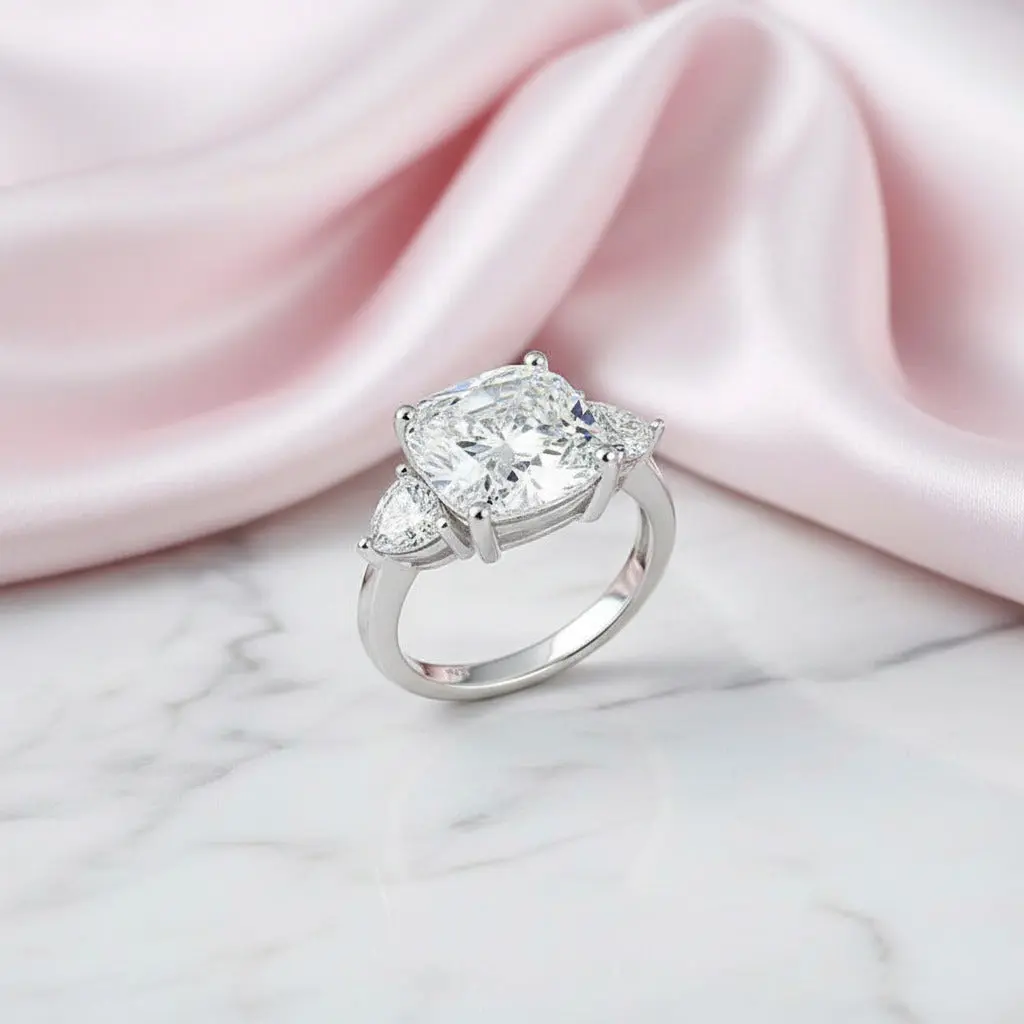 Three-stones Cushion Triangle Cut Diamond Option Ring