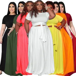 WomensPlusSize2PieceDressOutfitsSolidColorCropTopMaxiSkirtsSet2piecesetswomensummer2piecesetmatchingsetswomenplussize2piecesetsplussizesetssummeroutfitsset2pieceloungesetFashion