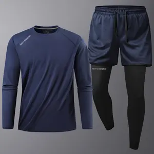 Men's 2Pcs Compression Fitness Running Sportswear High Elasticity Quick Drying Clothes Suitable For Outdoor Cycling Skiing Hiking Training Long Sleeve Tight Pants