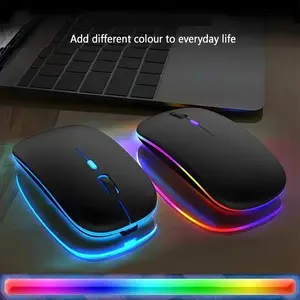 RGB Backlit Wireless Mouse, Silent Click, 2.4g & BT Dual Mode, Type-C Charging, Portable Thin Computer Mouse for Laptop PC MAC iPad