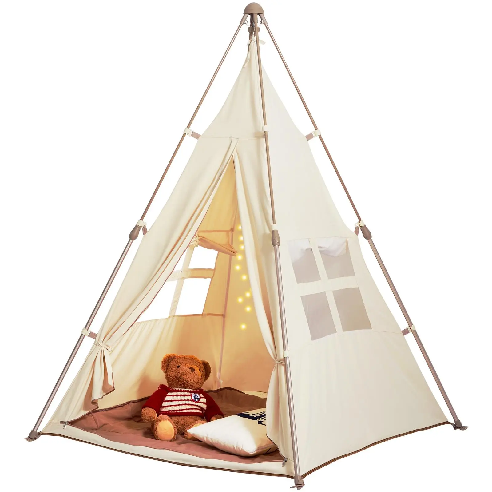 VEVOR Kids Play Tent,  , Teepee Tent for Kids 1-5 Years Old, Tent for Kids with Windows for Indoor and Outdoor, Foldable Toddler Tent with Mat and Carrying Bag, Kids Tent for Boys and Girls, Beige#BacktoSchool
