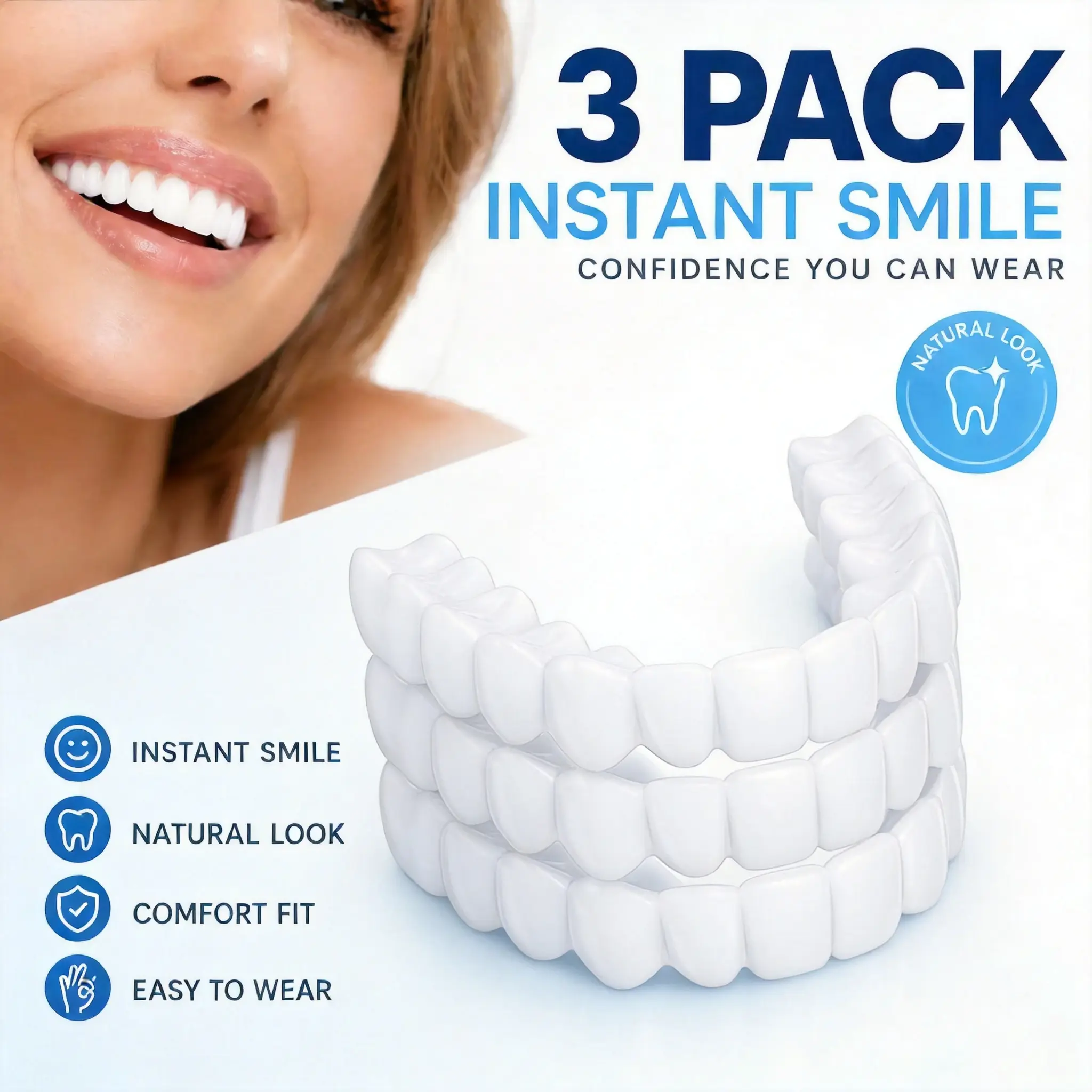 Snap On Veneers Smile Teeth Mouthpiece【3PC】Cover the Broken and Missing Tooth  & Instant Confidence Mouth piece Oral Care Tool for Travel and Business Trip, Oral Hygiene Essentials Summervibes