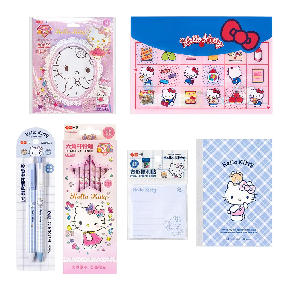 Cartoon Stationery Hello Kitty Stickers Gel Pens Document Bags and Notebooks