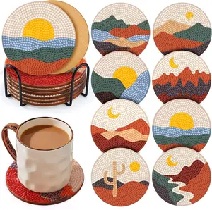 6Pcs/8Pcs/10Pcs/12Pcs Acrylic Waterproof Diamond Painting Art Coasters Kits with Holder