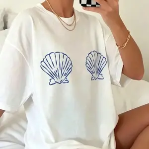 Women's Y2K Seashell Print Hoodie/T-shirt/Sweatshirt, Trendy Aesthetic Streetwear Crewneck Tee for Beach, Everyday & Casual Wear, Unisex Shirt, Vintage Tee