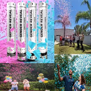 Confetti Cannons 4 Pack - Non-Aerosol Gender Reveal Party Confetti Cannons - 4 Pack - 12 Inch Biodegradable Confetti Cannons for Baby Shower Gender Reveal Ideas