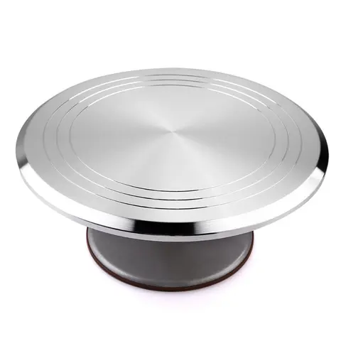 12-Inch Round Lightweight Smooth-Surface Aluminum Cake Turntable, 360° Rotate Rotating Stand Carrier with Non-Slip Silicone Base, Professional Cake Decorating Supplies for Kitchen Baking
