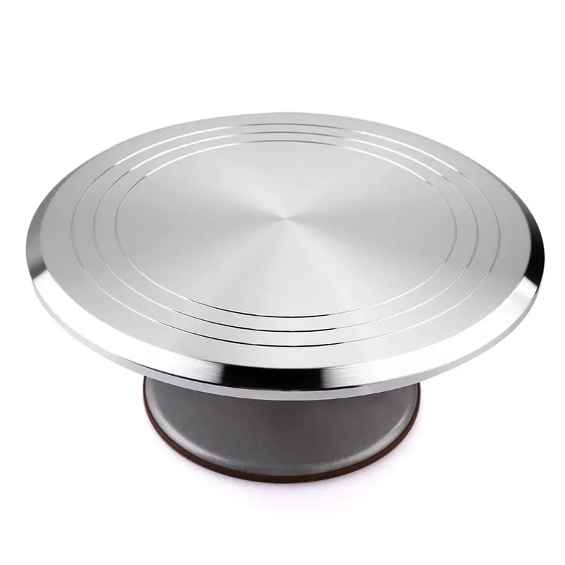 12-Inch Round Lightweight Smooth-Surface Aluminum Cake Turntable, 360° Rotate Rotating Stand Carrier with Non-Slip Silicone Base, Professional Cake Decorating Supplies for Kitchen Baking