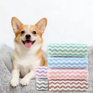 Cute Striped Coral Fleece Pet Towel - Absorbent Quick Dry Dog Cat Bath Towel, Reusable Pet Grooming Accessory for Small Medium Large Pets